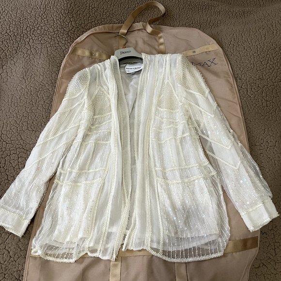 ANTIK BATIK Birma Embellished Georgette Jacket In Ivory - Picture 2 of 8